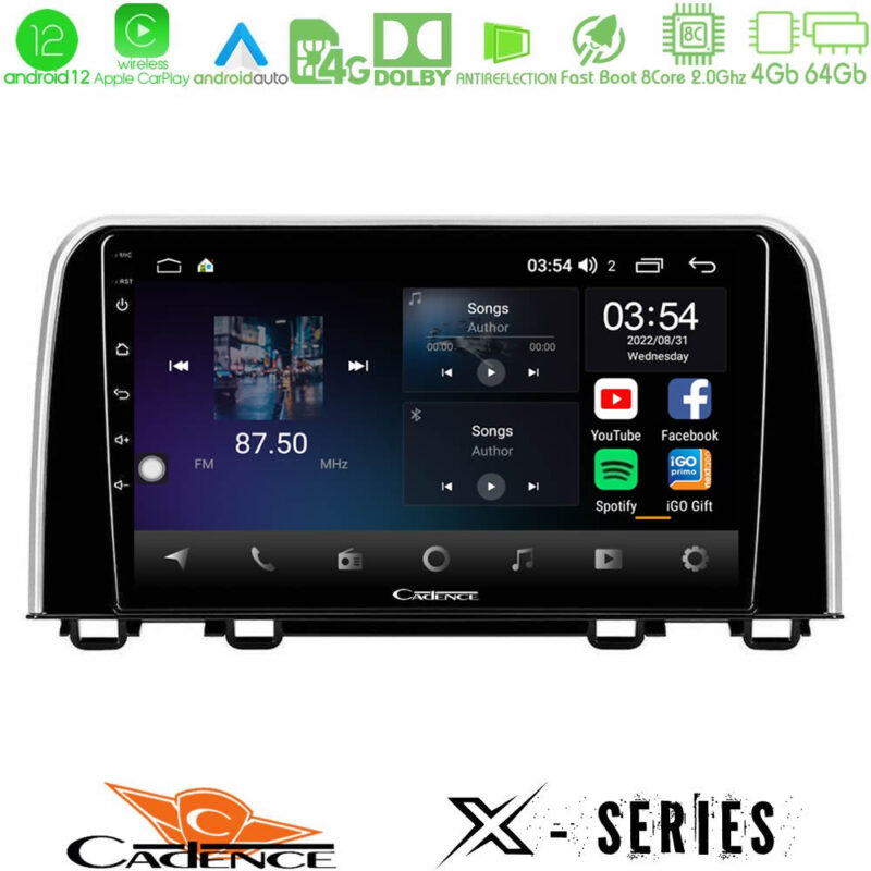 Cadence X Series Honda CR-V 2019-> 8core Android12 4+64GB Navigation Multimedia Tablet 10"